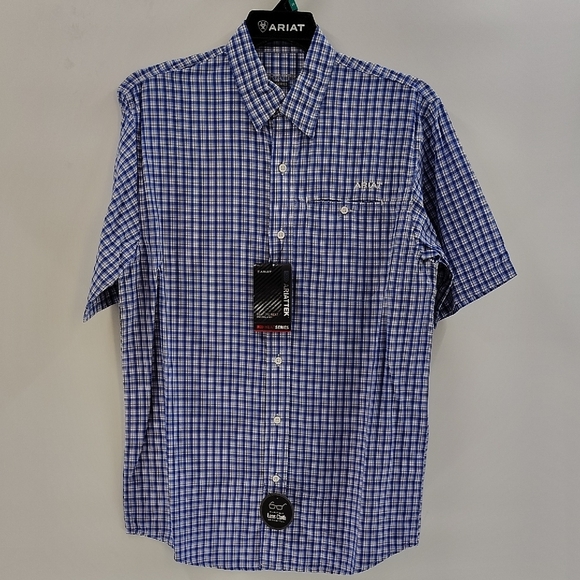 Ariat Mens Vent tek II true blue plaid casual button up size medium - Picture 1 of 11